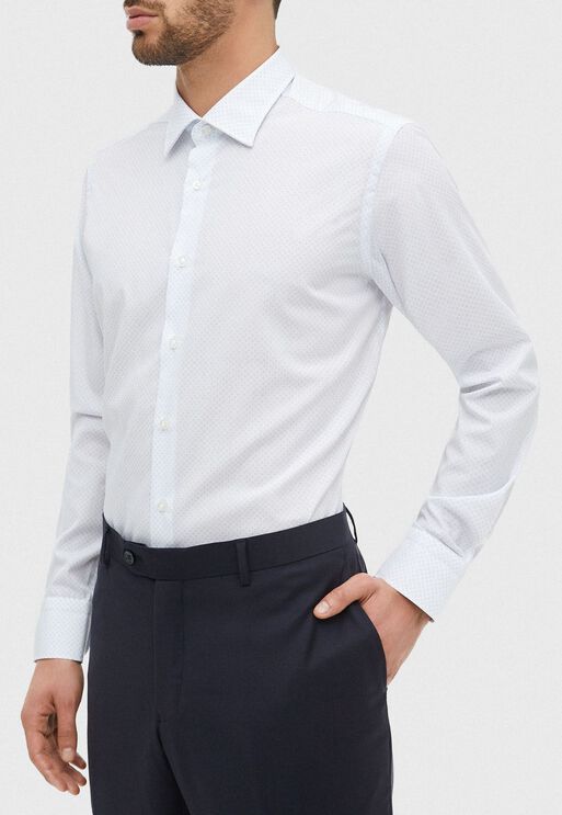 Camisa Cuello Italiano Estampado BlancoCeleste 